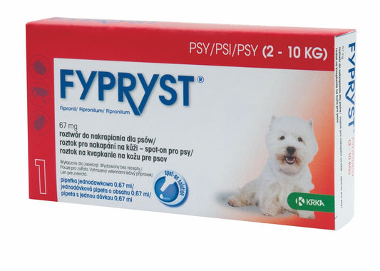 Fypryst spot-on fleas ticks treatment 2 up to 10 kg dogs 67mg ampule 2 months