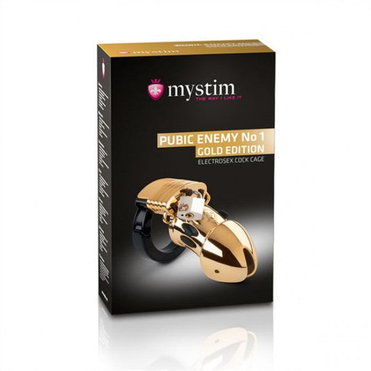 Mystim Pubic Enemy No 1 e-stim Cock Cage Gold Edition