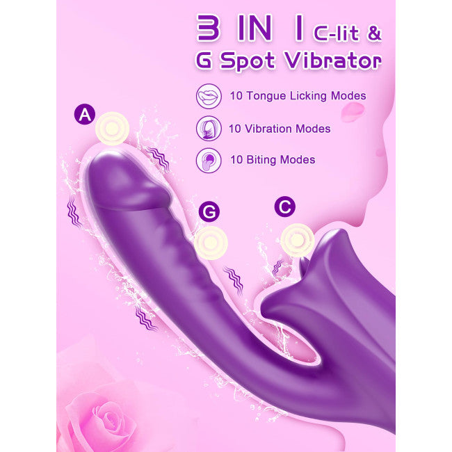 SuperLove Cum with Me Dual Vibrator with Tongue Purple