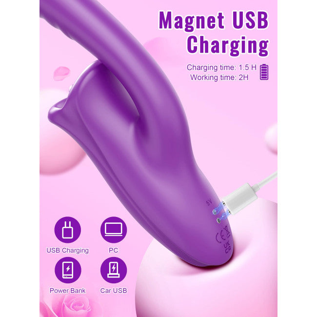 SuperLove Cum with Me Dual Vibrator with Tongue Purple