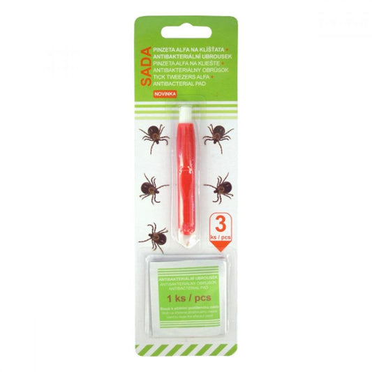 ALFA Tweezers for ticks set with antibacterial napkin