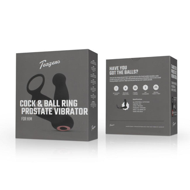 Teazers Cock & Ball Ring Prostate Vibrator with Remote Control Black