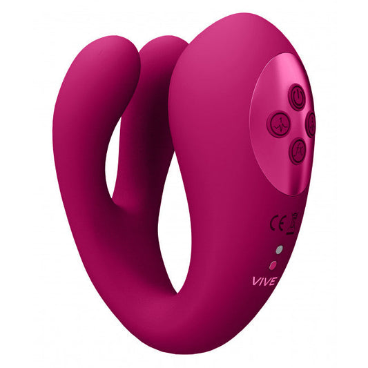 Vive Yoko Triple Action Vibrator Dual Prongs with Clitoral Pulse Wave Pink