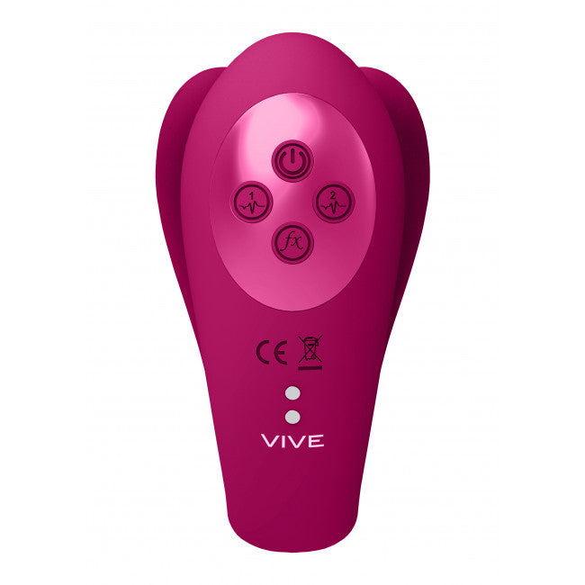 Vive Yoko Triple Action Vibrator Dual Prongs with Clitoral Pulse Wave Pink